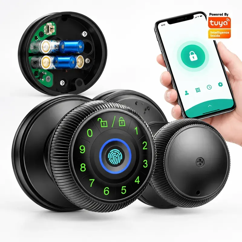 Fingerprint Access Control Door - Tuya Password Ball Wooden Door Lock